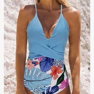 Binlowis V Neck Push Up One Piece Swimsuit Women